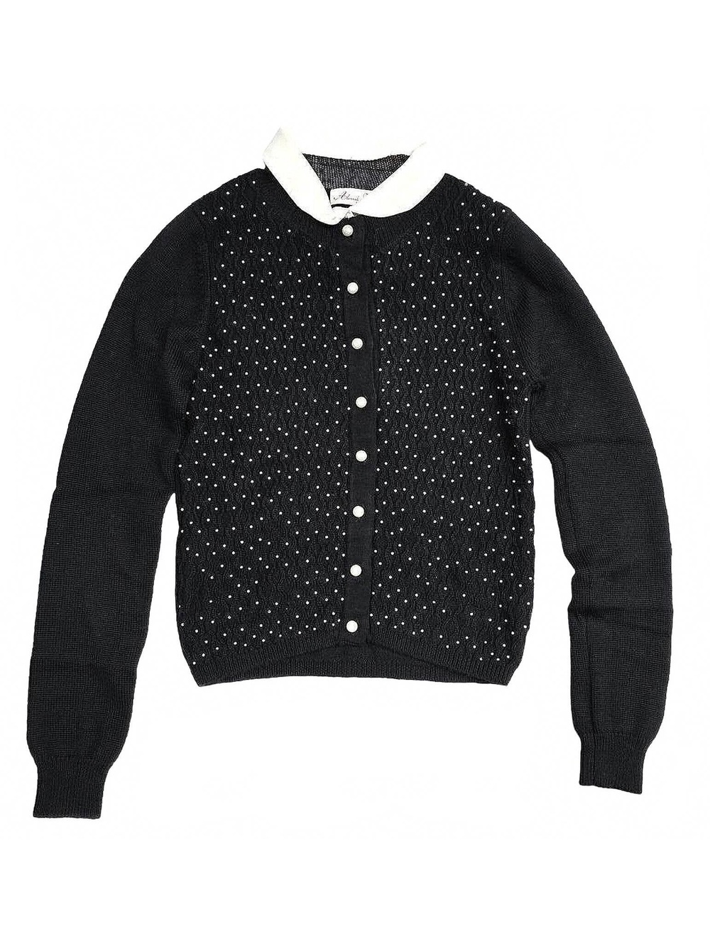 Alannah Hill Black Beaded Cardigan with Contrast Peter Pan Collar  Size 12